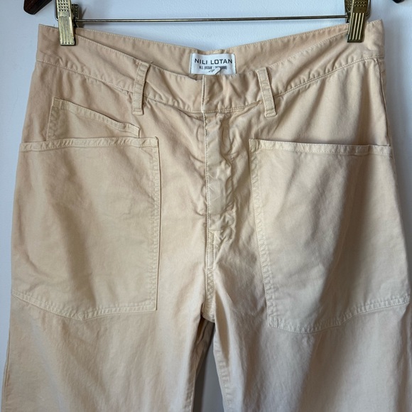 Nili Lotan Shon barrel leg pants utility pockets cream baggy cotton blend - Picture 2 of 8